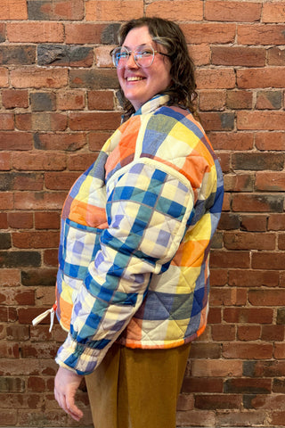 Warm Blues Plaid Puffer Jacket