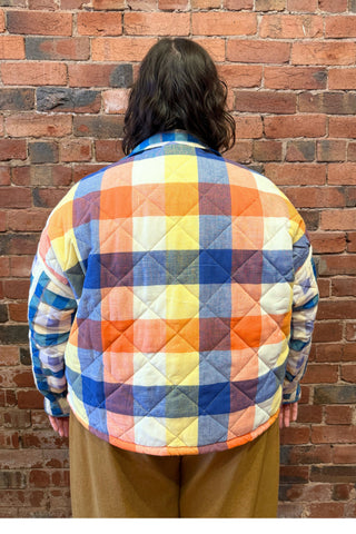 Warm Blues Plaid Puffer Jacket