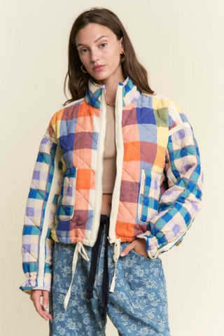 Warm Blues Plaid Puffer Jacket