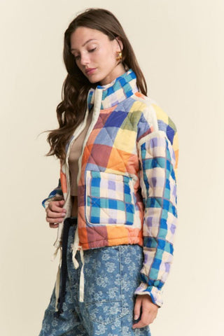 Warm Blues Plaid Puffer Jacket