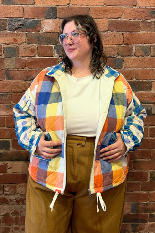 Warm Blues Plaid Puffer Jacket