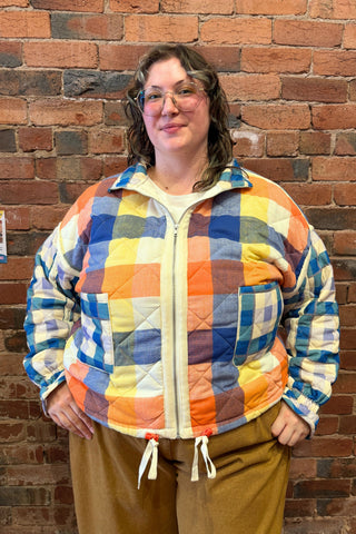 Warm Blues Plaid Puffer Jacket