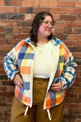Warm Blues Plaid Puffer Jacket