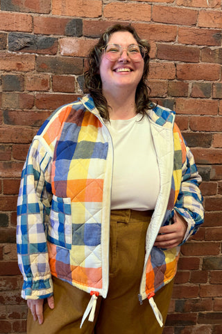 Warm Blues Plaid Puffer Jacket