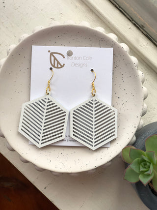 White Wooden Hexagon Earrings