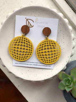 Yellow Wooden Circle Earrings