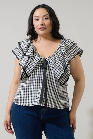 Dovery Gingham Leoti Ruffle Babydoll Top Curve