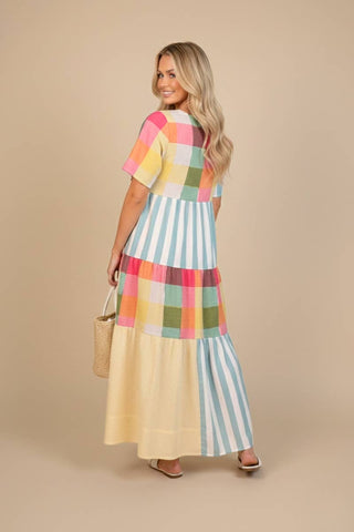 Patchwork Plaid Maxi Dress