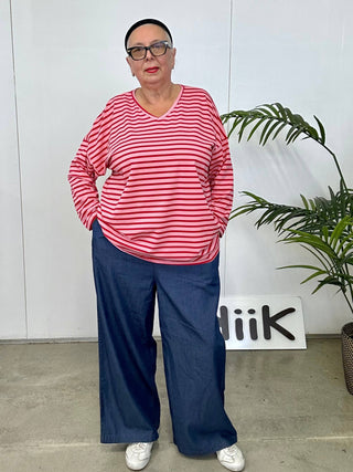 V-Neck Breton Stripe – Pink