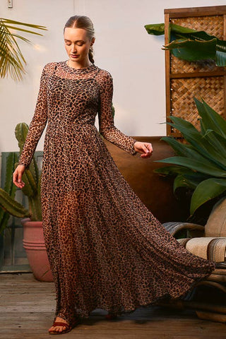Lara Leopard Print Mesh Maxi Dress