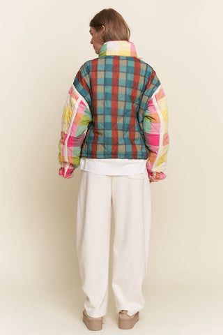 Rainbow Plaid Puffer Jacket