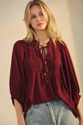 Kimberly Flowy Blouse - Burgundy