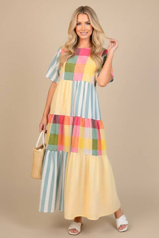 Patchwork Plaid Maxi Dress