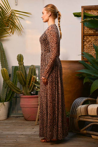 Lara Leopard Print Mesh Maxi Dress