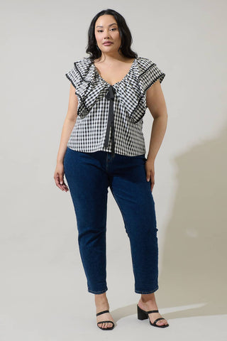 Dovery Gingham Leoti Ruffle Babydoll Top Curve