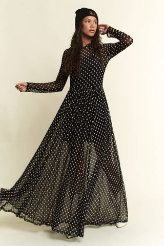 Lara Polka Dot Mesh Maxi Dress