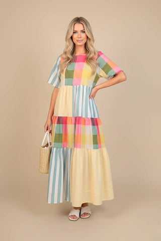 Patchwork Plaid Maxi Dress