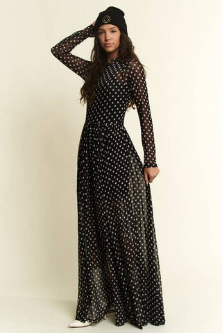 Lara Polka Dot Mesh Maxi Dress