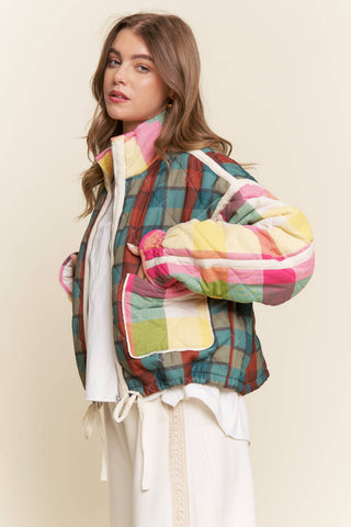 Rainbow Plaid Puffer Jacket
