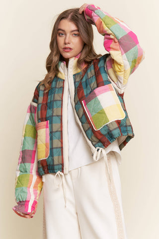Rainbow Plaid Puffer Jacket