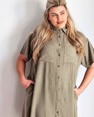 Girlfriend Shirt Dress in Olivine