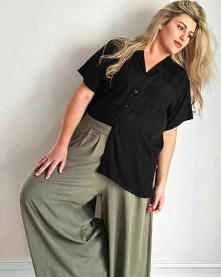 Palazzo Wide Leg Pants in Olive Linen