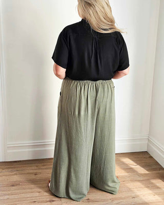 Palazzo Wide Leg Pants in Olive Linen