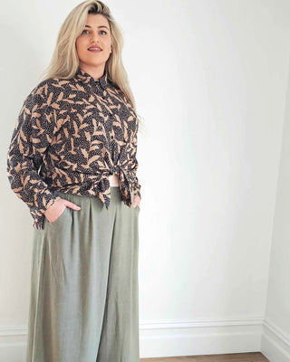 Palazzo Wide Leg Pants in Olive Linen